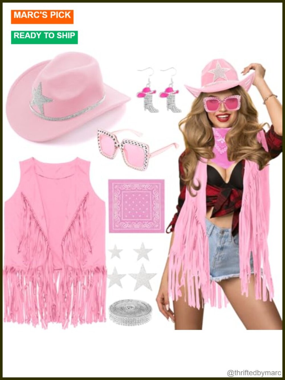 Western Cowgirl Costume Set Faux Suede Fringe Vest Cowboy Hat
